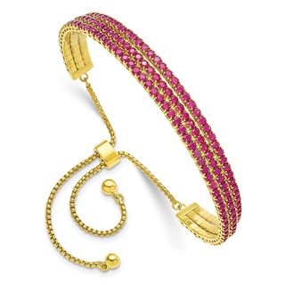 SS Gold-tone June Iridescent Pink Triple CZ Adjustable Bracelet