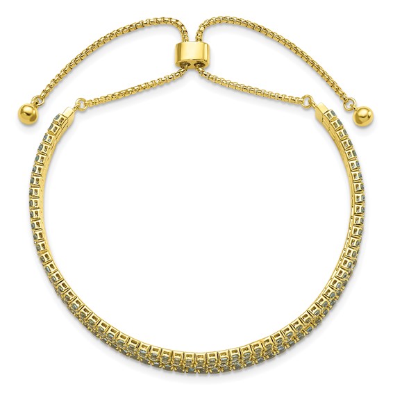 SS Gold-tone March Light Blue Triple CZ Adjustable Bracelet