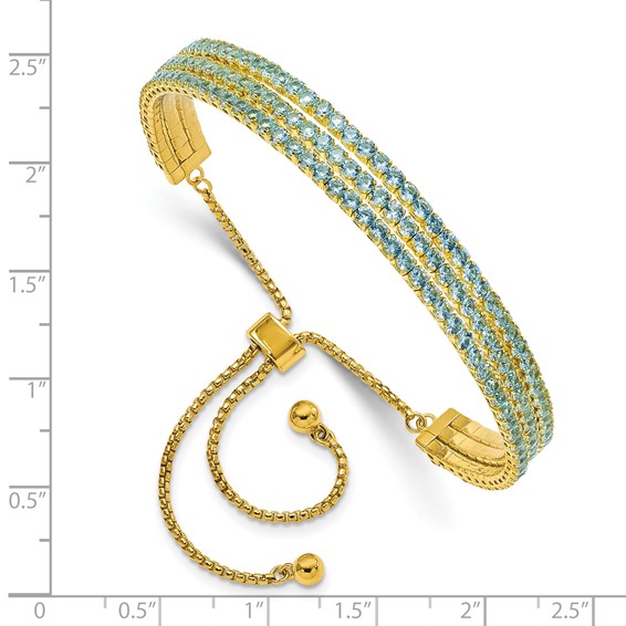SS Gold-tone March Light Blue Triple CZ Adjustable Bracelet
