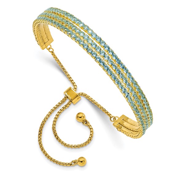 SS Gold-tone March Light Blue Triple CZ Adjustable Bracelet