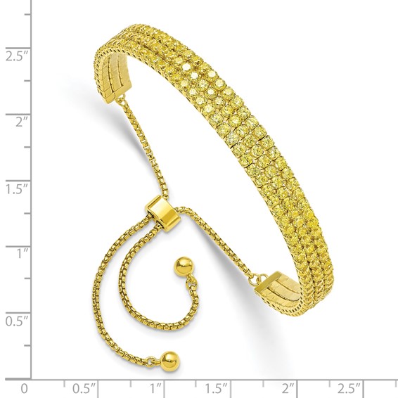 SS Gold-tone November Yellow Triple CZ Adjustable Bracelet