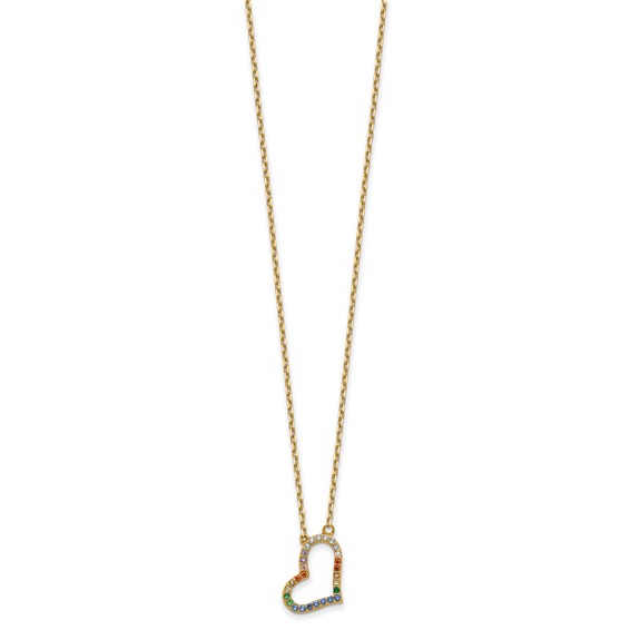 Prizma Sterling Silver Gold-tone 14K Flash Gold-plated 16 inch Colorful CZ Heart Necklace with 2 inch Extender