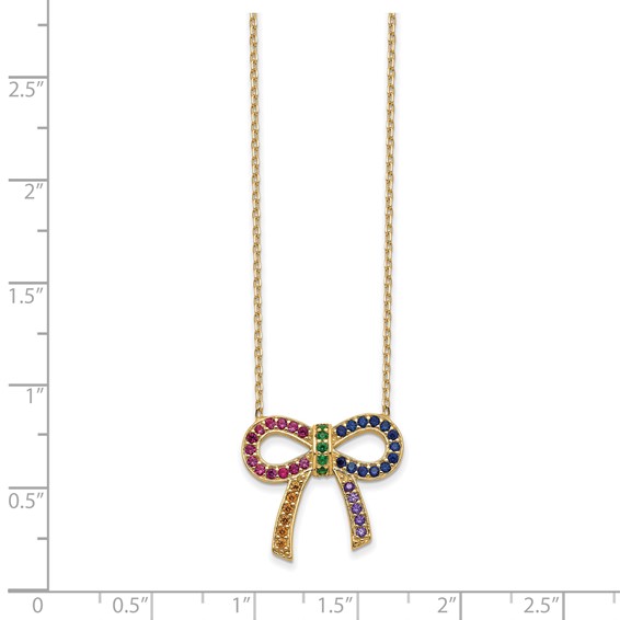 Prizma Sterling Silver Gold-tone 14K Flash Gold-plated 16 inch Colorful CZ Bow Necklace with 2 inch Extender