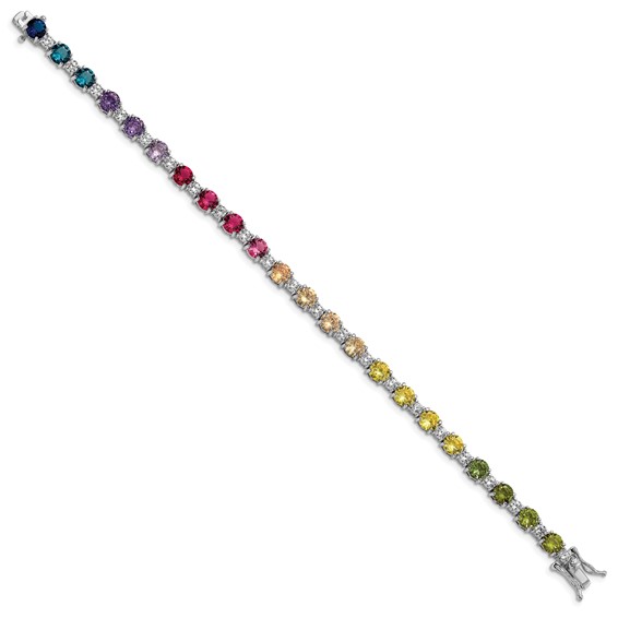 Prizma Sterling Silver Rhodium-plated 7.5 inch White and Colorful Round CZ Bracelet