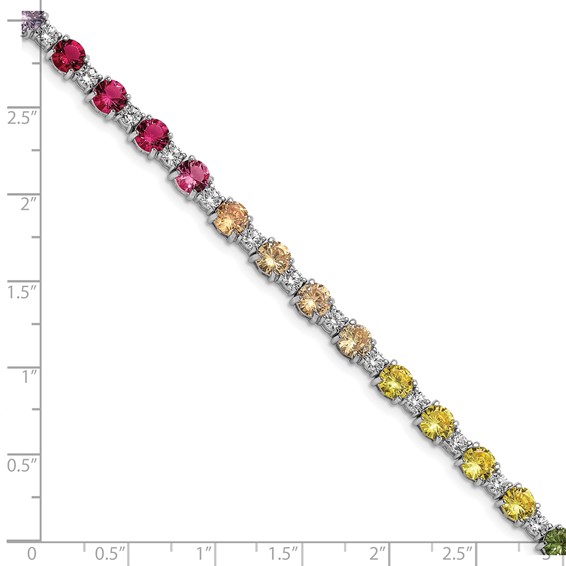 Prizma Sterling Silver Rhodium-plated 7.5 inch White and Colorful Round CZ Bracelet