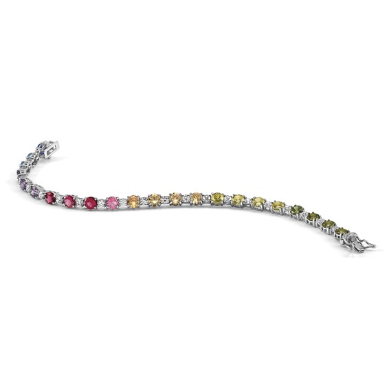 Prizma Sterling Silver Rhodium-plated 7.5 inch White and Colorful Round CZ Bracelet