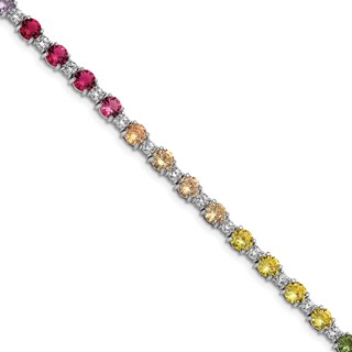 Prizma Sterling Silver Rhodium-plated 7.5 inch White and Colorful Round CZ Bracelet