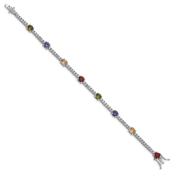 Prizma Sterling Silver Rhodium-plated 7.5 inch White and Colorful Round CZ Bracelet