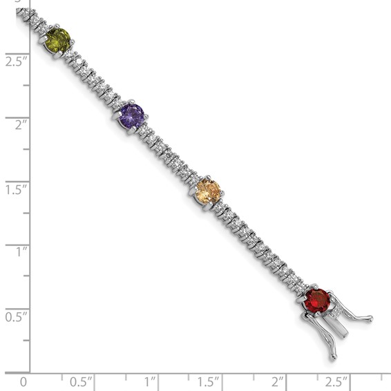 Prizma Sterling Silver Rhodium-plated 7.5 inch White and Colorful Round CZ Bracelet
