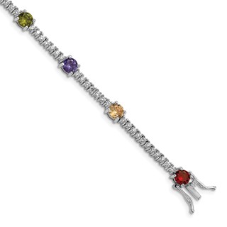 Prizma Sterling Silver Rhodium-plated 7.5 inch White and Colorful Round CZ Bracelet