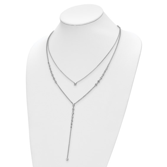 Sterling Shimmer Sterling Silver Rhodium-plated Adjustable up to 29 inches 50 Stone CZ 2 Strand Layer Y-Drop Necklace