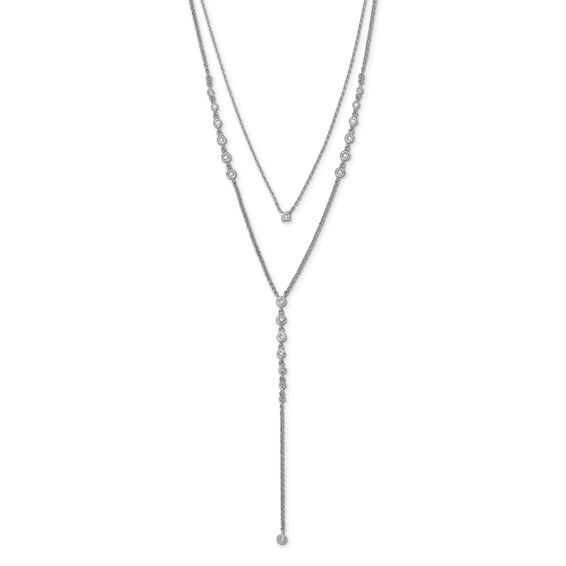 Sterling Shimmer Sterling Silver Rhodium-plated Adjustable up to 29 inches 50 Stone CZ 2 Strand Layer Y-Drop Necklace