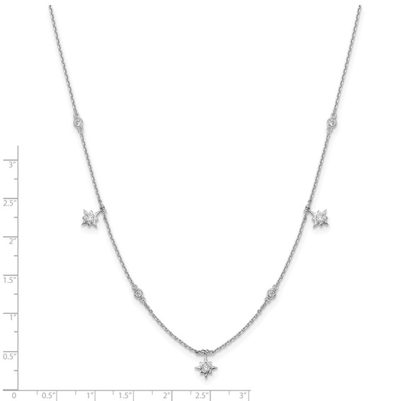 Sterling Shimmer Sterling Silver Rhodium-plated 16 inch 7 Stone 7 Star Stations CZ Necklace with 2 inch extender