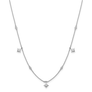 Sterling Shimmer Sterling Silver Rhodium-plated 16 inch 7 Stone 7 Star Stations CZ Necklace with 2 inch extender