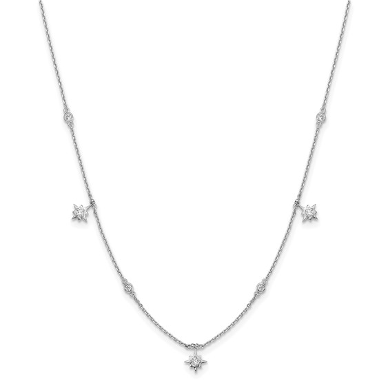 Sterling Shimmer Sterling Silver Rhodium-plated 16 inch 7 Stone 7 Star Stations CZ Necklace with 2 inch extender