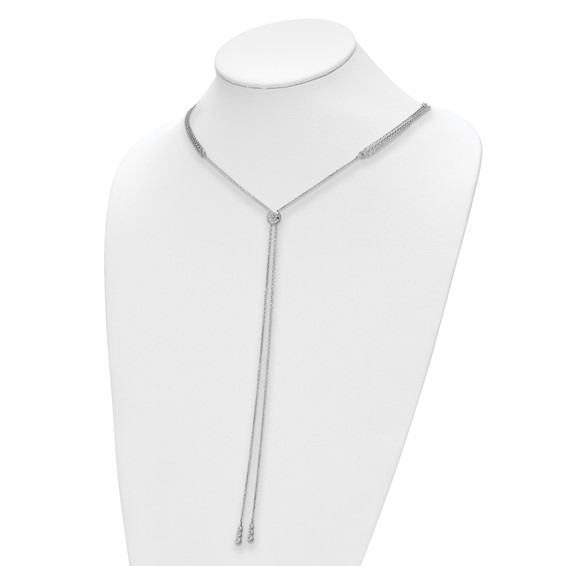 Sterling Shimmer Sterling Silver Rhodium-plated Adjustable up to 28 inches 61 Stone CZ 3 Strand Layer Y-Drop Necklace