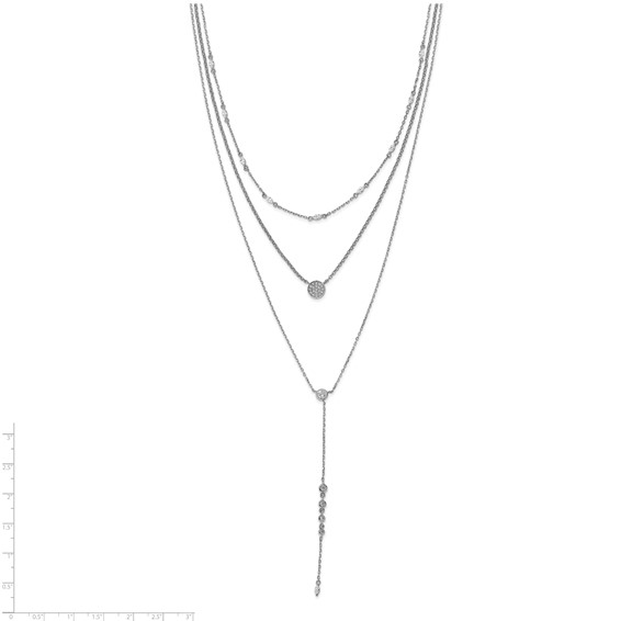 Sterling Shimmer Sterling Silver Rhodium-plated Adjustable up to 28 inches 61 Stone CZ 3 Strand Layer Y-Drop Necklace
