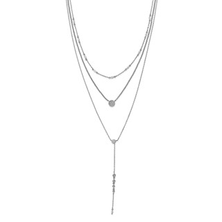 Sterling Shimmer Sterling Silver Rhodium-plated Adjustable up to 28 inches 61 Stone CZ 3 Strand Layer Y-Drop Necklace