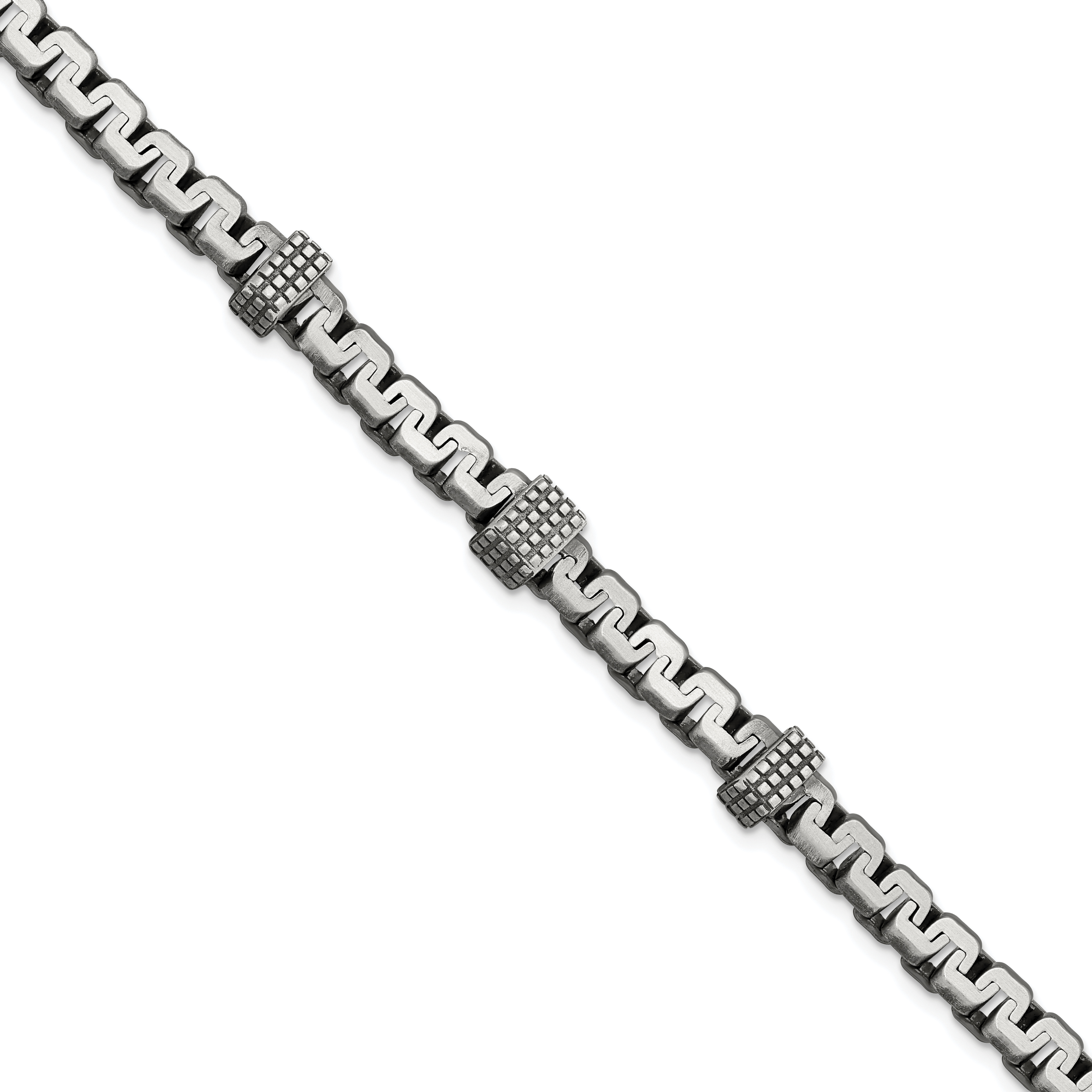Sterling Silver Mens Antiqued Brushed Textured Link Bracelet (QG5731-8.5)