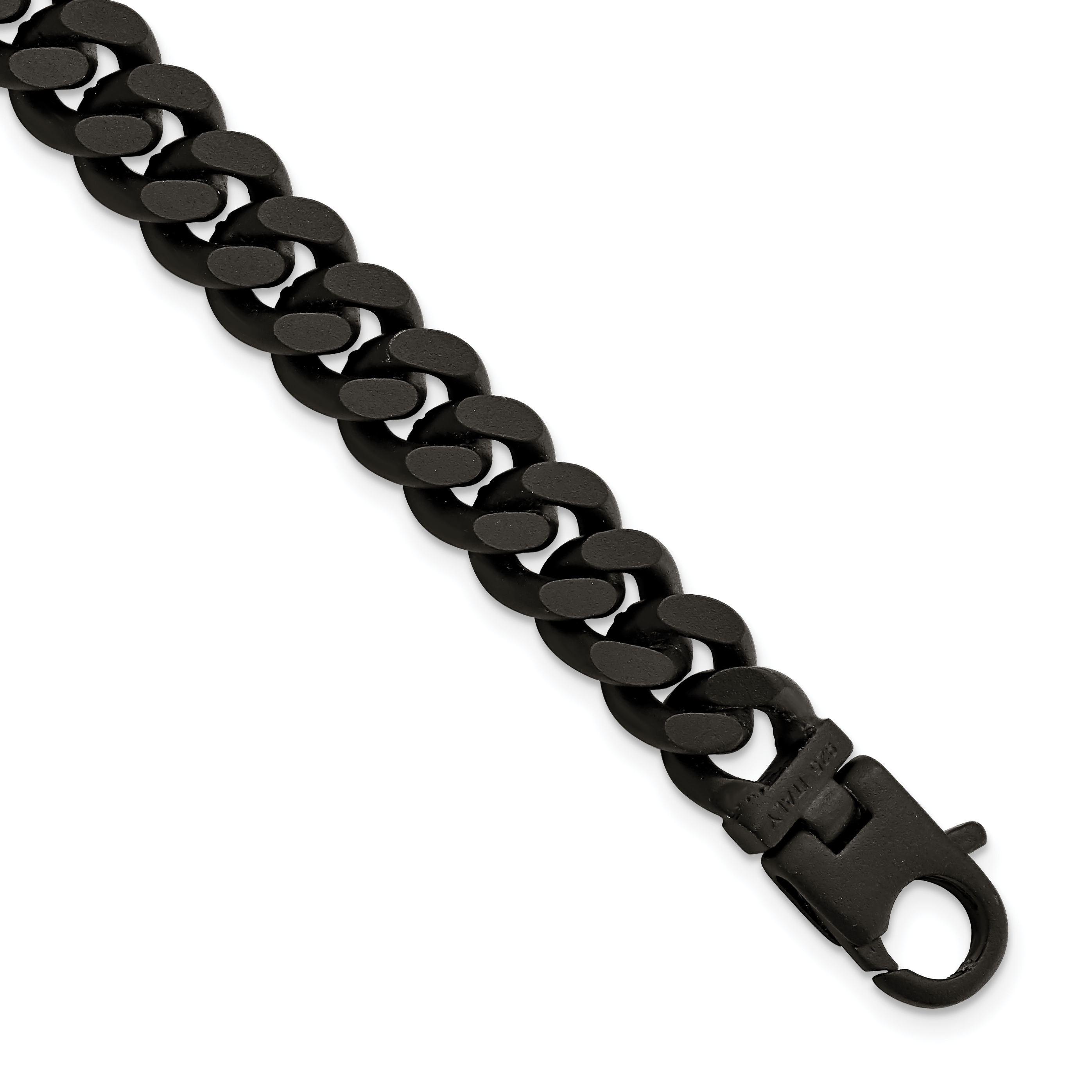 Sterling Silver Mens Matte Finish Black Ruthenium Curb Bracelet (QG5735-8.5)