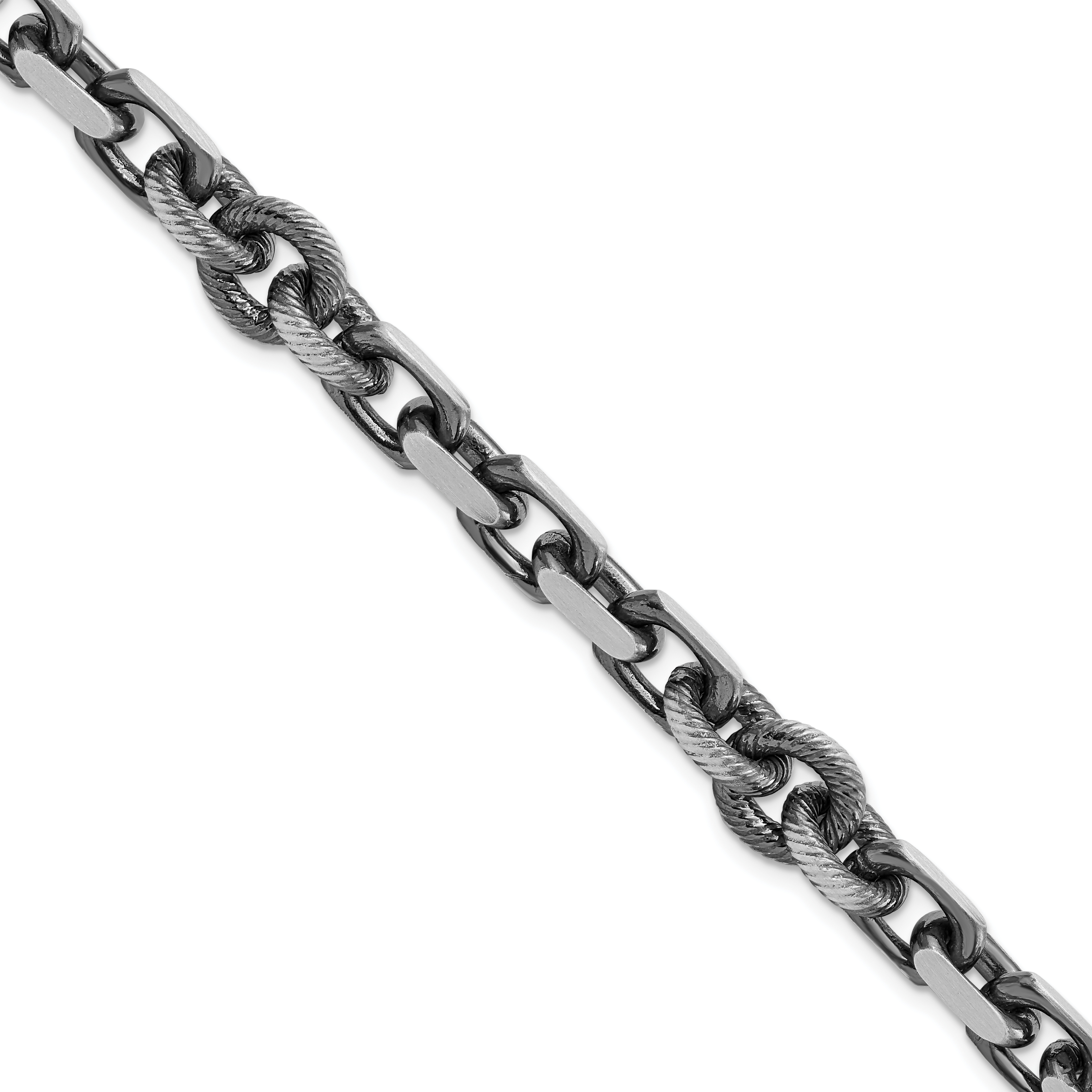 Sterling Silver Mens Antiqued Brushed Cable/Twisted Rolo Bracelet (QG5736-8.5)
