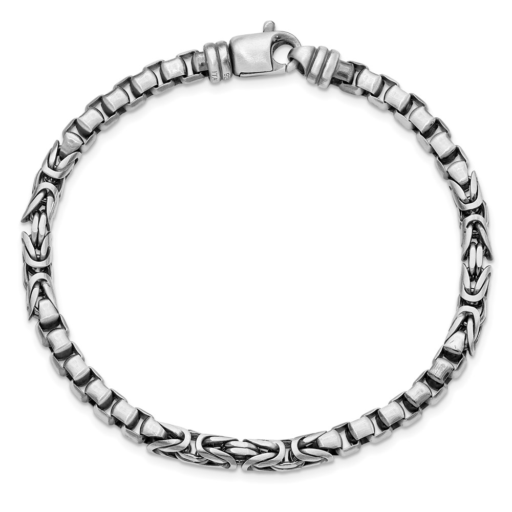 Sterling Silver Mens Antiqued Brush Byzantine/Box Link Bracelet (QG5737-8.5)
