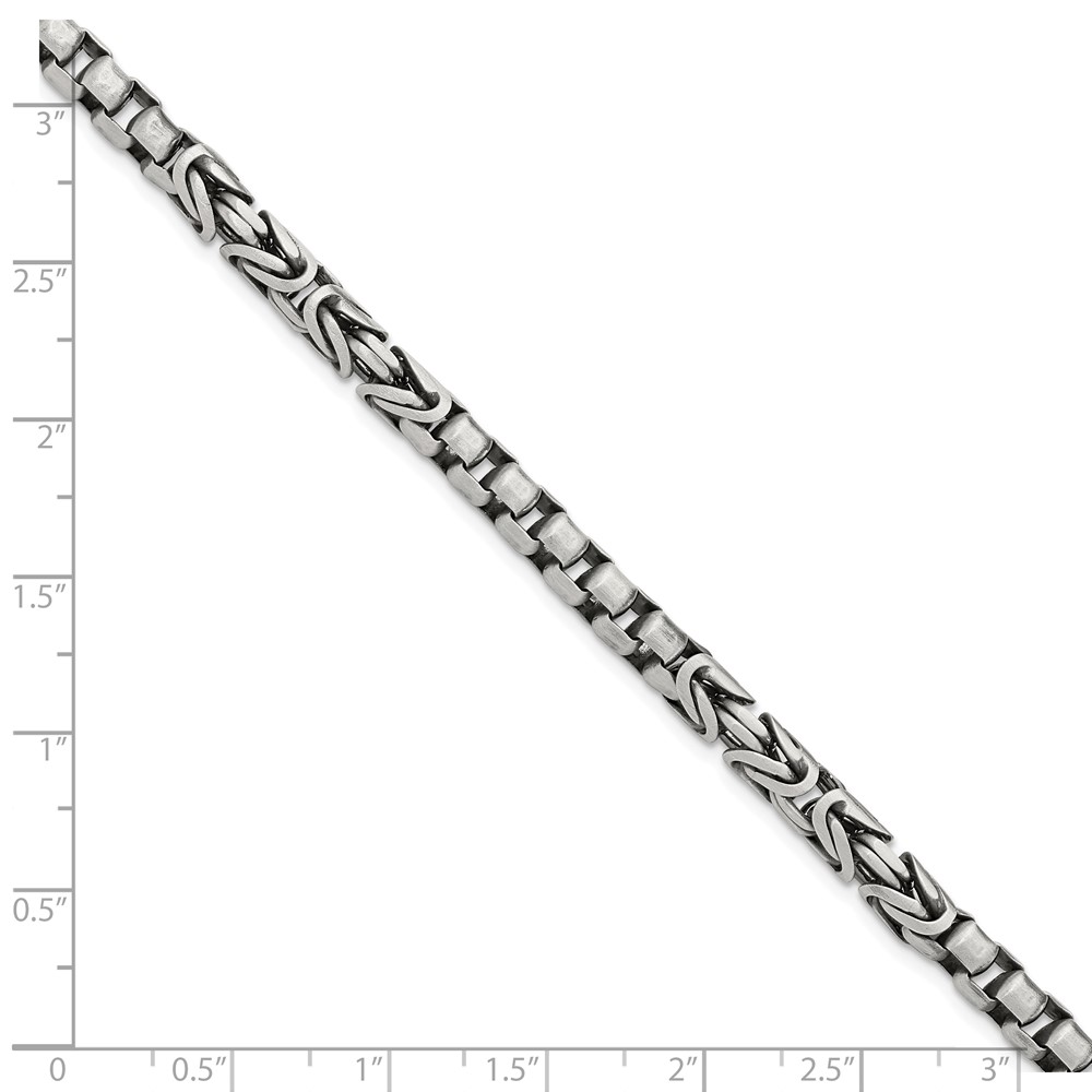 Sterling Silver Mens Antiqued Brush Byzantine/Box Link Bracelet (QG5737-8.5)