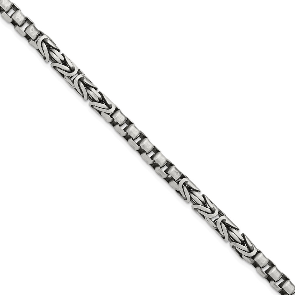 Sterling Silver Mens Antiqued Brush Byzantine/Box Link Bracelet (QG5737-8.5)