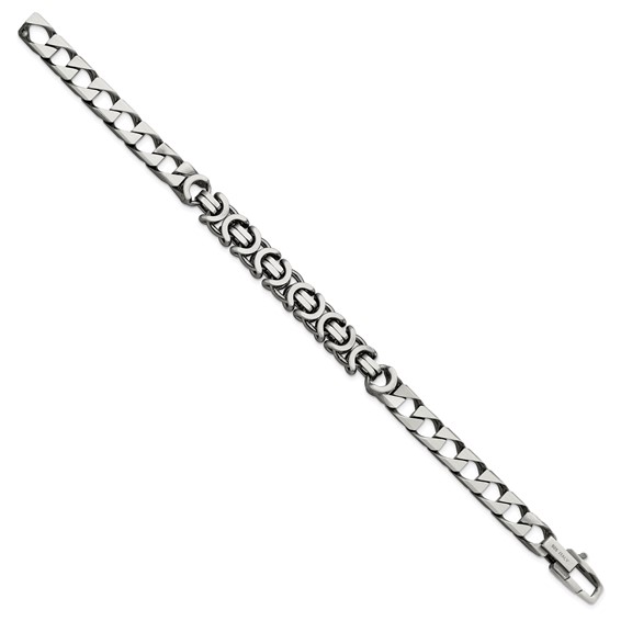 Sterling Silver Mens Antiqued Brushed Curb/Circles Bracelet