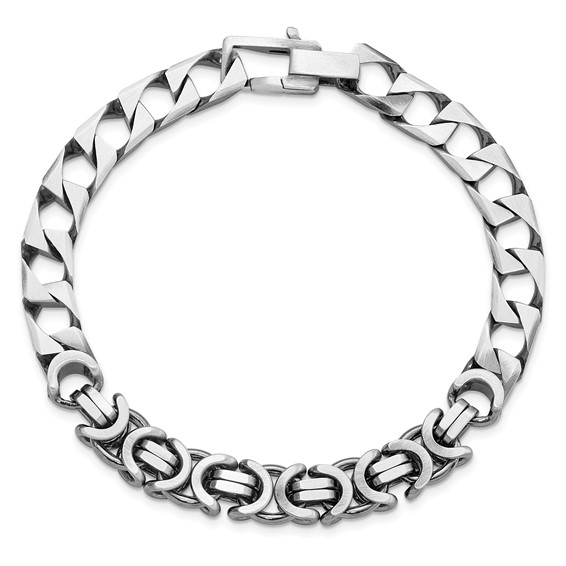 Sterling Silver Mens Antiqued Brushed Curb/Circles Bracelet