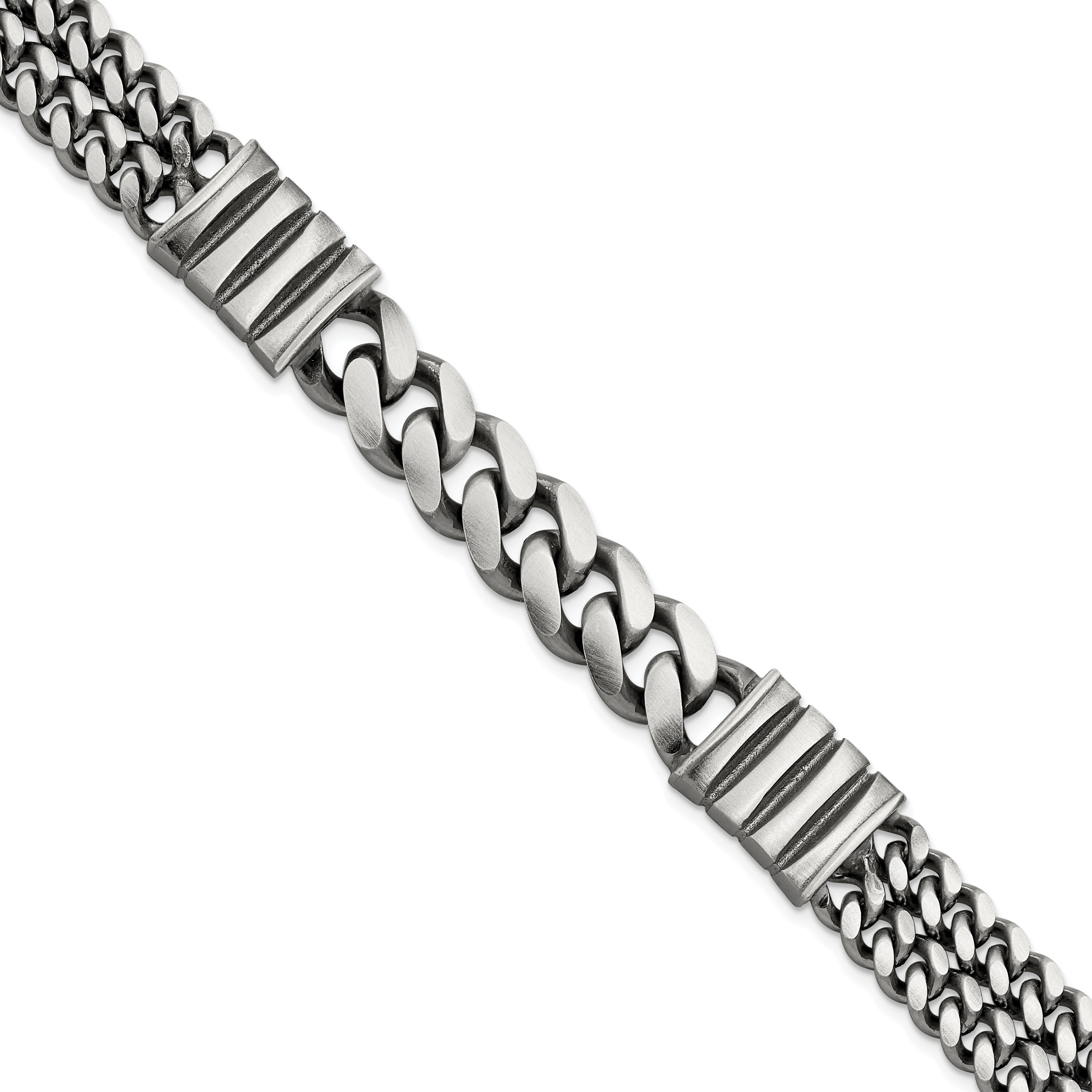 Sterling Silver Mens Antiqued Brush Double Curb Bracelet (QG5743-8.5)