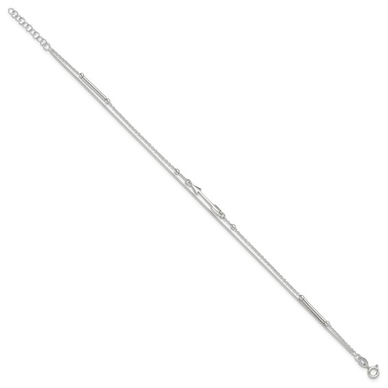 Sterling Silver 2-strand Arrow 9 inch Plus 1 inch Extender - Total 10 inch Anklet