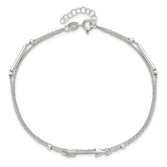 Sterling Silver 2-strand Arrow 9 inch Plus 1 inch Extender - Total 10 inch Anklet