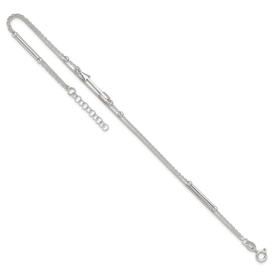 Sterling Silver 2-strand Arrow 9 inch Plus 1 inch Extender - Total 10 inch Anklet