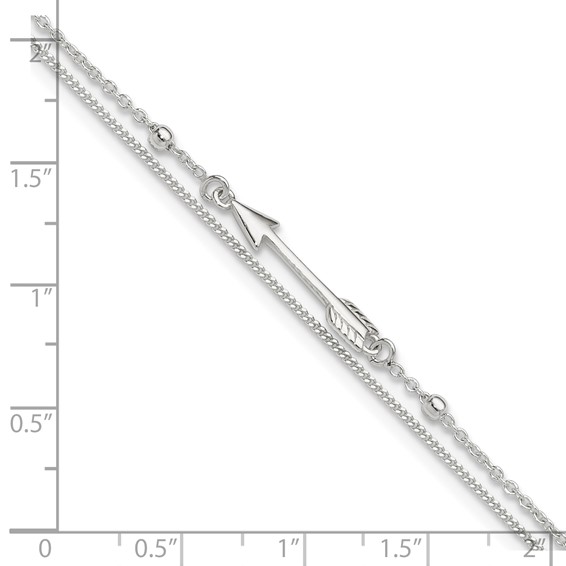 Sterling Silver 2-strand Arrow 9 inch Plus 1 inch Extender - Total 10 inch Anklet