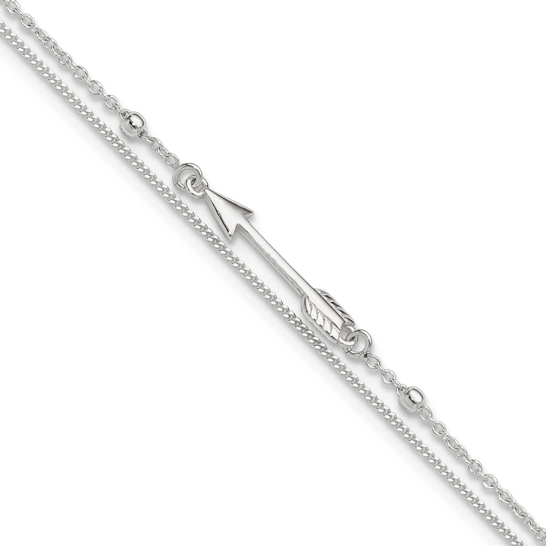 Sterling Silver 9in Plus 1in Ext. 2-strand Arrow and Bar Anklet (QG5747-9)