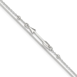 Sterling Silver 2-strand Arrow 9 inch Plus 1 inch Extender - Total 10 inch Anklet