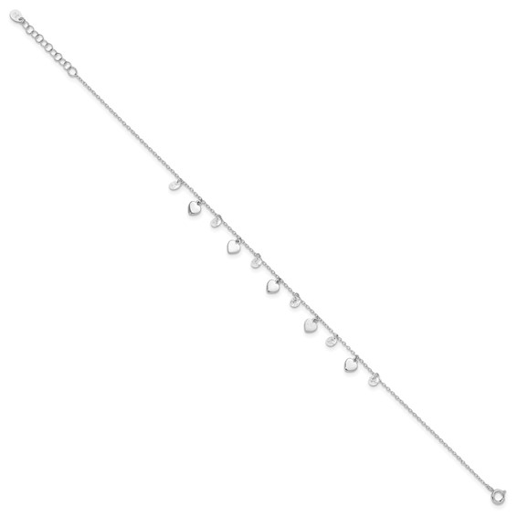 Sterling Silver Rhodium-plated Hearts and CZ 8.75 inch Plus 1 inch Extender - Total 9.75 inch Anklet