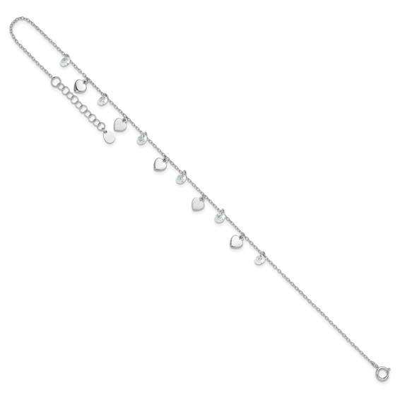 Sterling Silver Rhodium-plated Hearts and CZ 8.75 inch Plus 1 inch Extender - Total 9.75 inch Anklet
