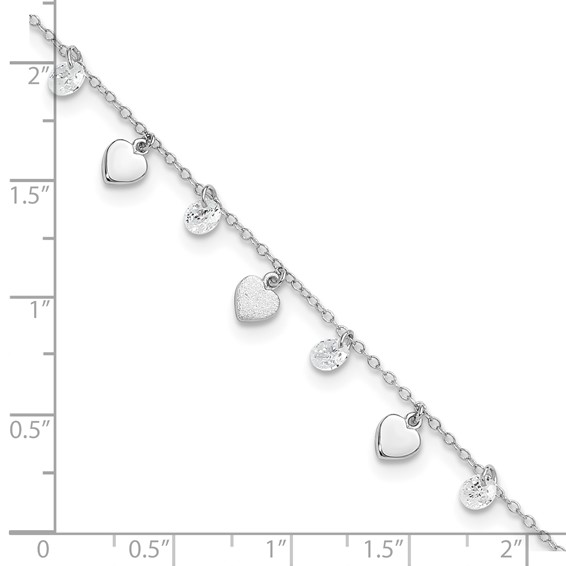 Sterling Silver Rhodium-plated Hearts and CZ 8.75 inch Plus 1 inch Extender - Total 9.75 inch Anklet