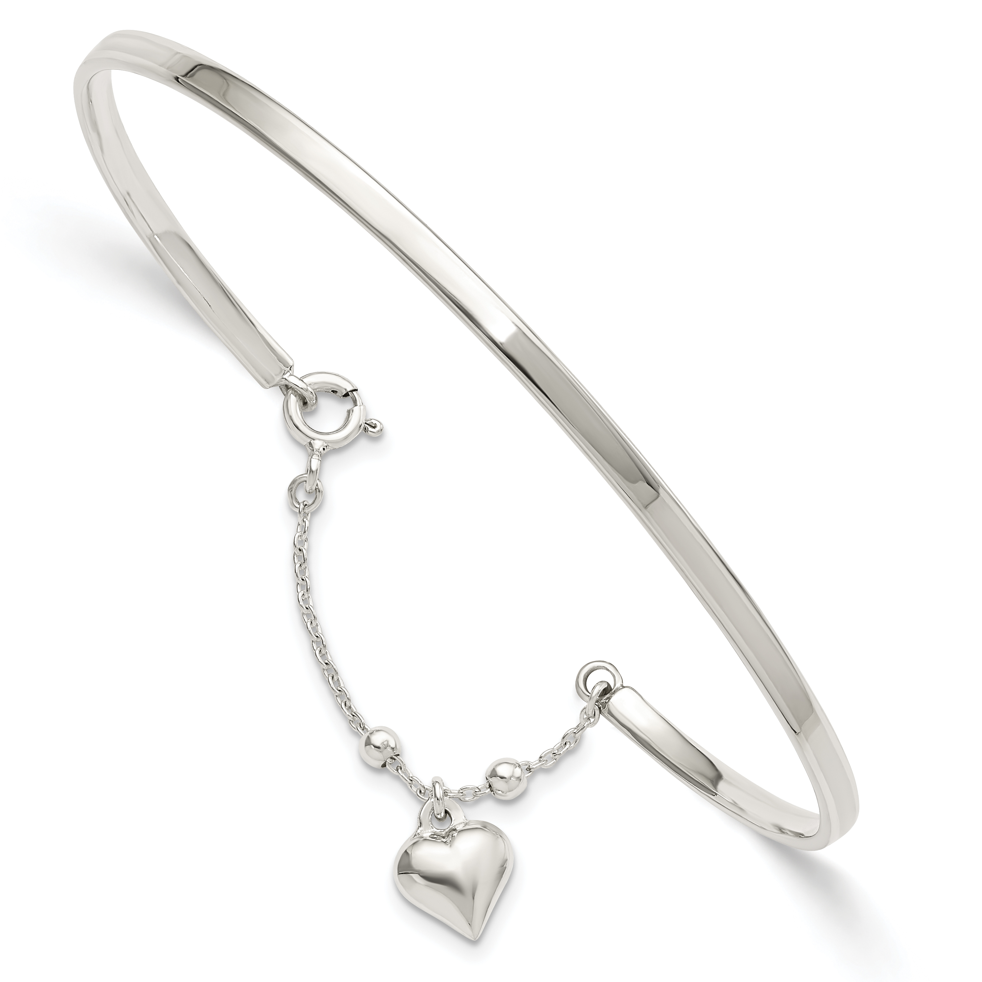 Sterling Silver Puffed Heart Bangle Anklet (QG5750)