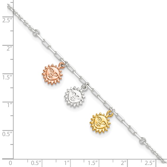Sterling Silver Rose-tone and Gold-tone Suns 9 inch Plus 1 inch Extender - Total 10 inch Anklet