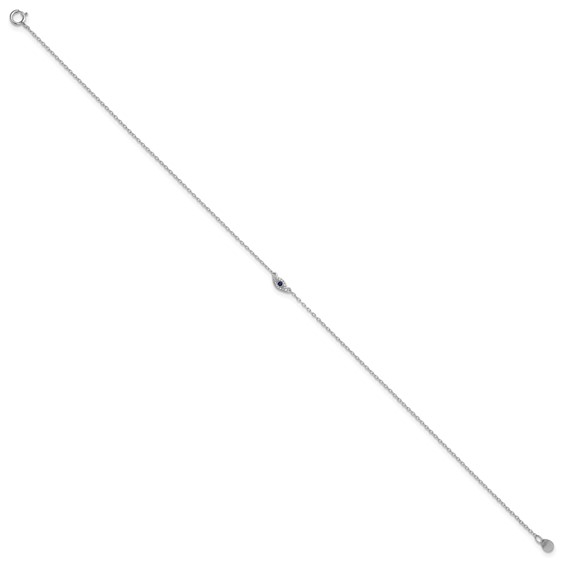 Sterling Silver Rhodium-plated Polished Blue & White CZ Eye 10in  Anklet