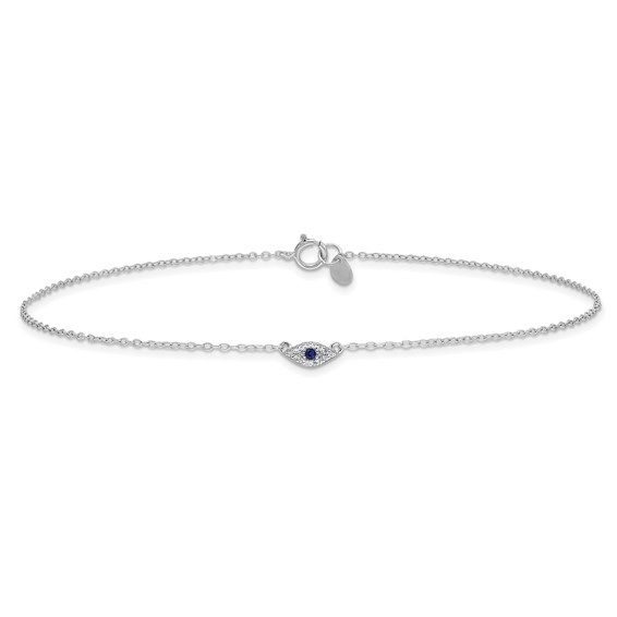 Sterling Silver Rhodium-plated Polished Blue & White CZ Eye 10in  Anklet