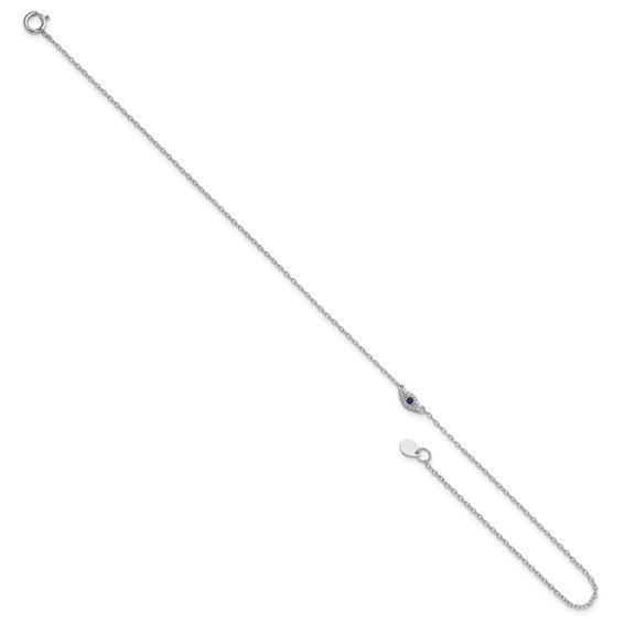 Sterling Silver Rhodium-plated Polished Blue & White CZ Eye 10in  Anklet