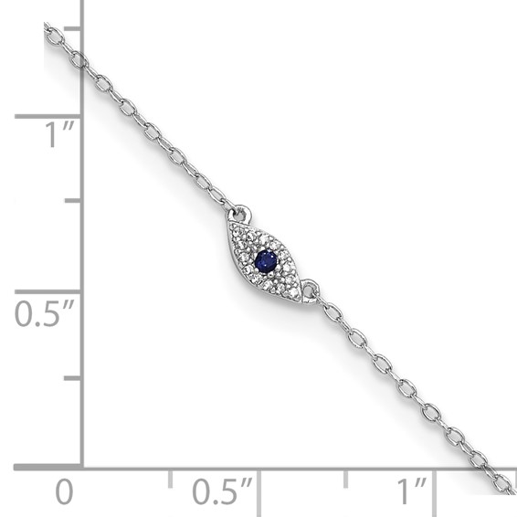 Sterling Silver Rhodium-plated Polished Blue & White CZ Eye 10in  Anklet