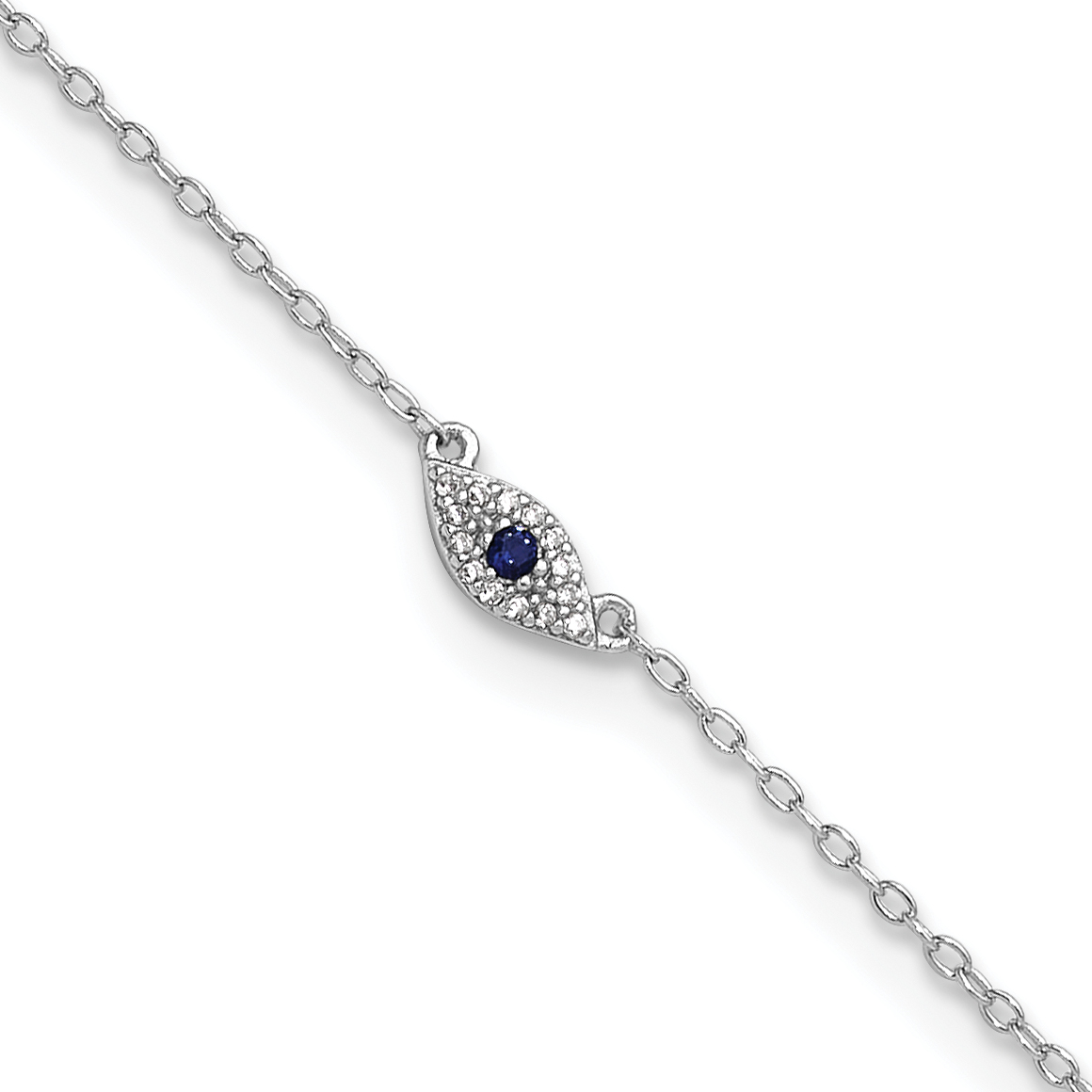 Sterling Silver Rhodium-plated Polished Blue & White CZ Eye 10in  Anklet (QG5752-10)