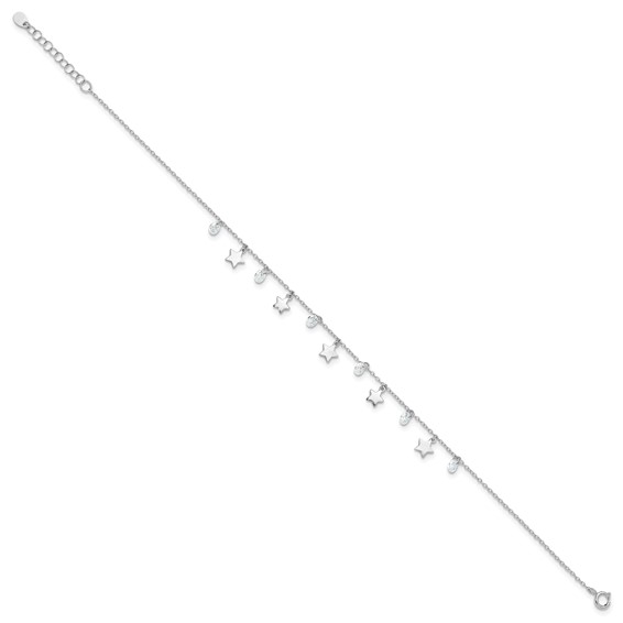 Sterling Silver Rhodium-plated Stars and CZ 9 inch Plus 1 inch Extender - Total 10 inch Anklet