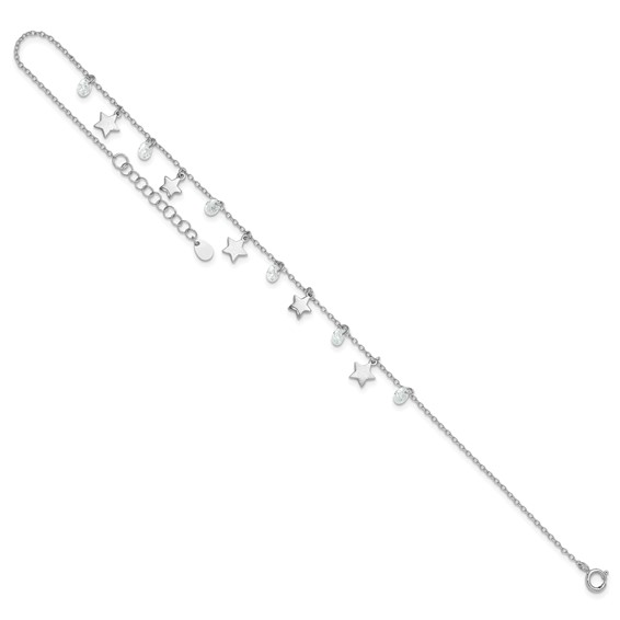 Sterling Silver Rhodium-plated Stars and CZ 9 inch Plus 1 inch Extender - Total 10 inch Anklet