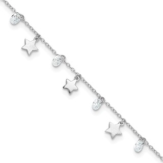 Sterling Silver Rhodium-plated Stars and CZ 9 inch Plus 1 inch Extender - Total 10 inch Anklet
